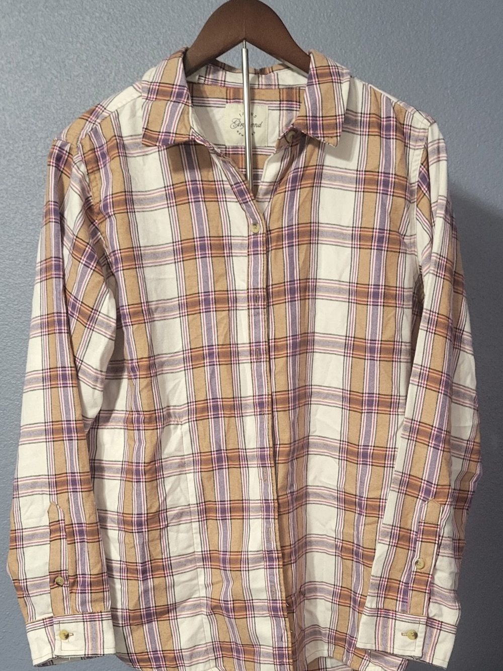 JACHS Girlfriend Plaid Button-Down Shirt - White, Tan & Purple